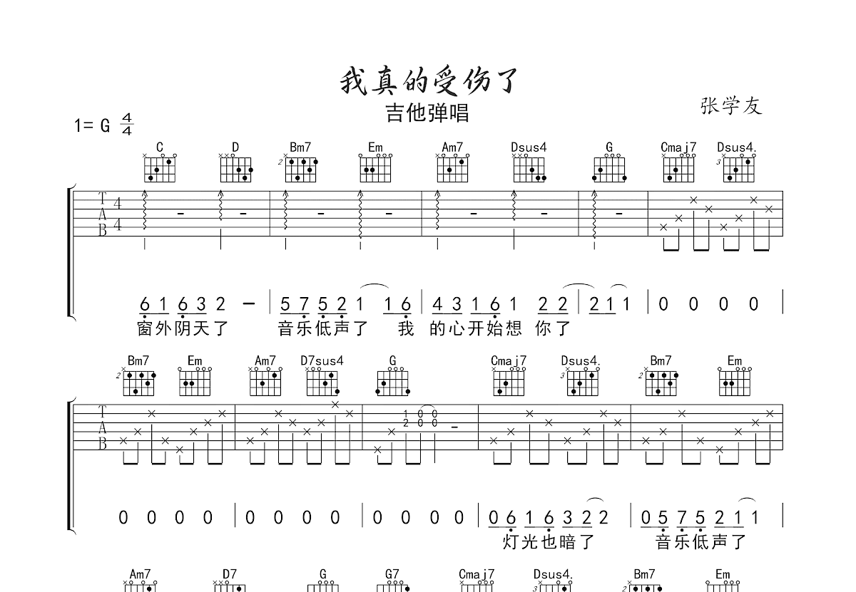 我真的受伤了吉他谱预览图