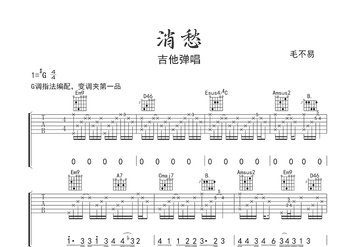 消愁吉他谱预览图
