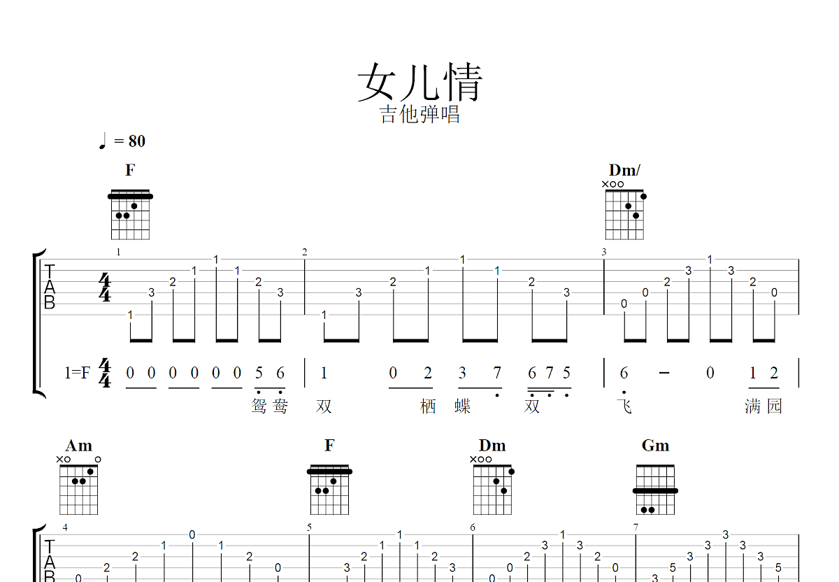 女儿情吉他谱预览图