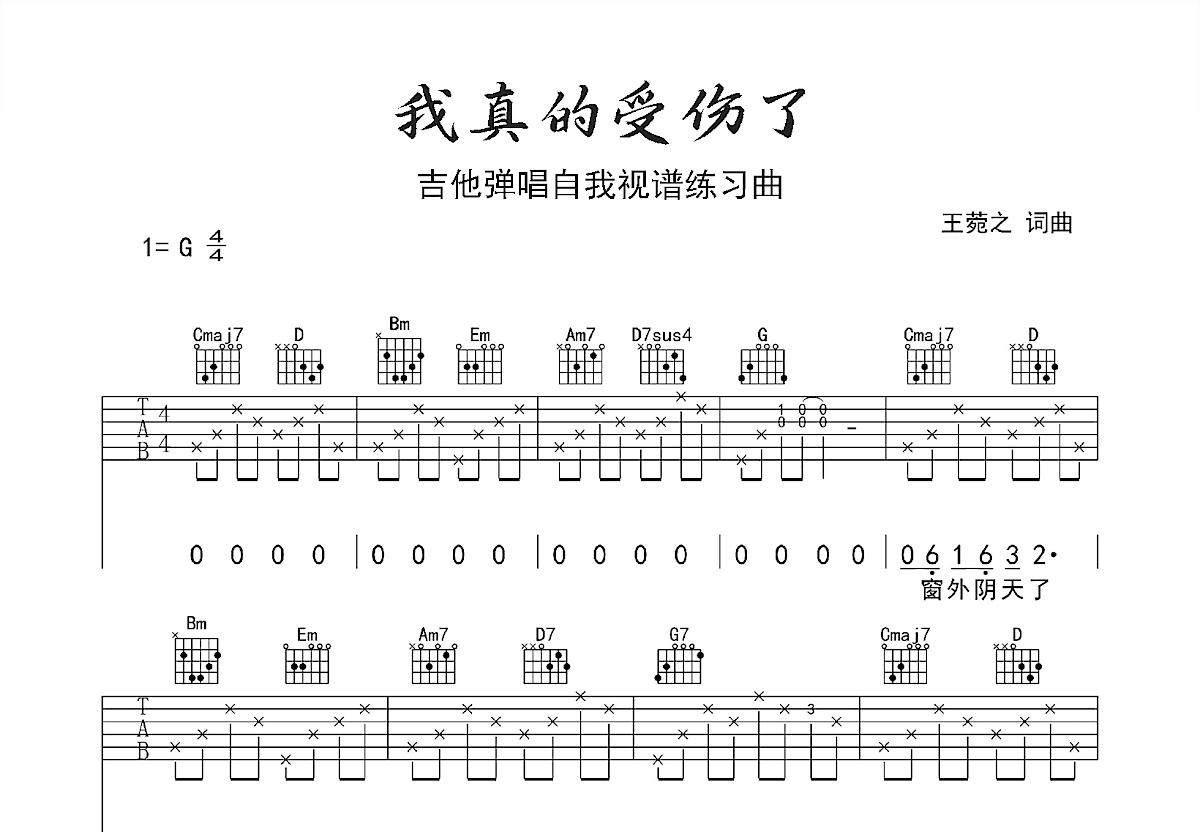 我真的受伤了吉他谱预览图
