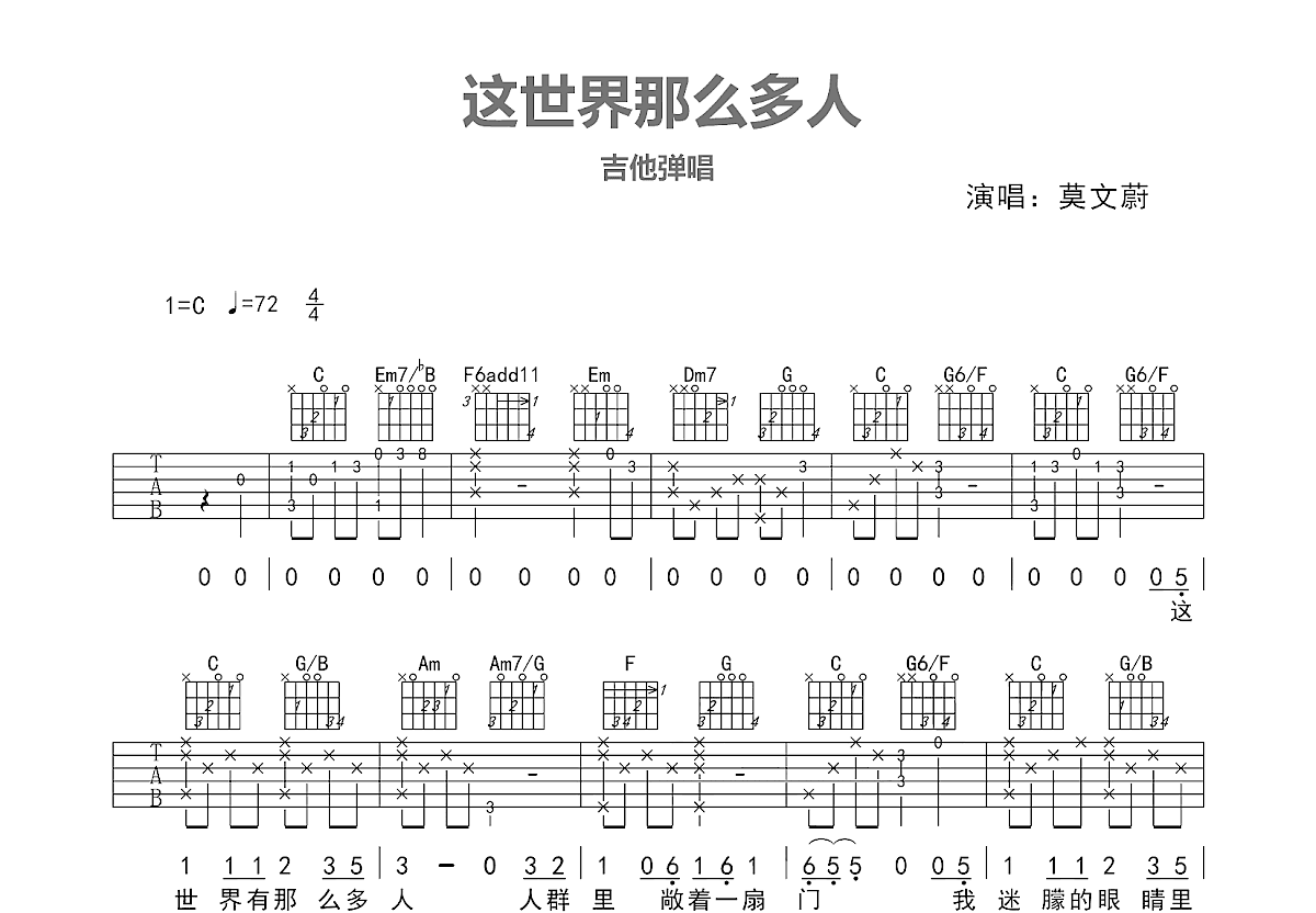 这世界那么多人吉他谱预览图