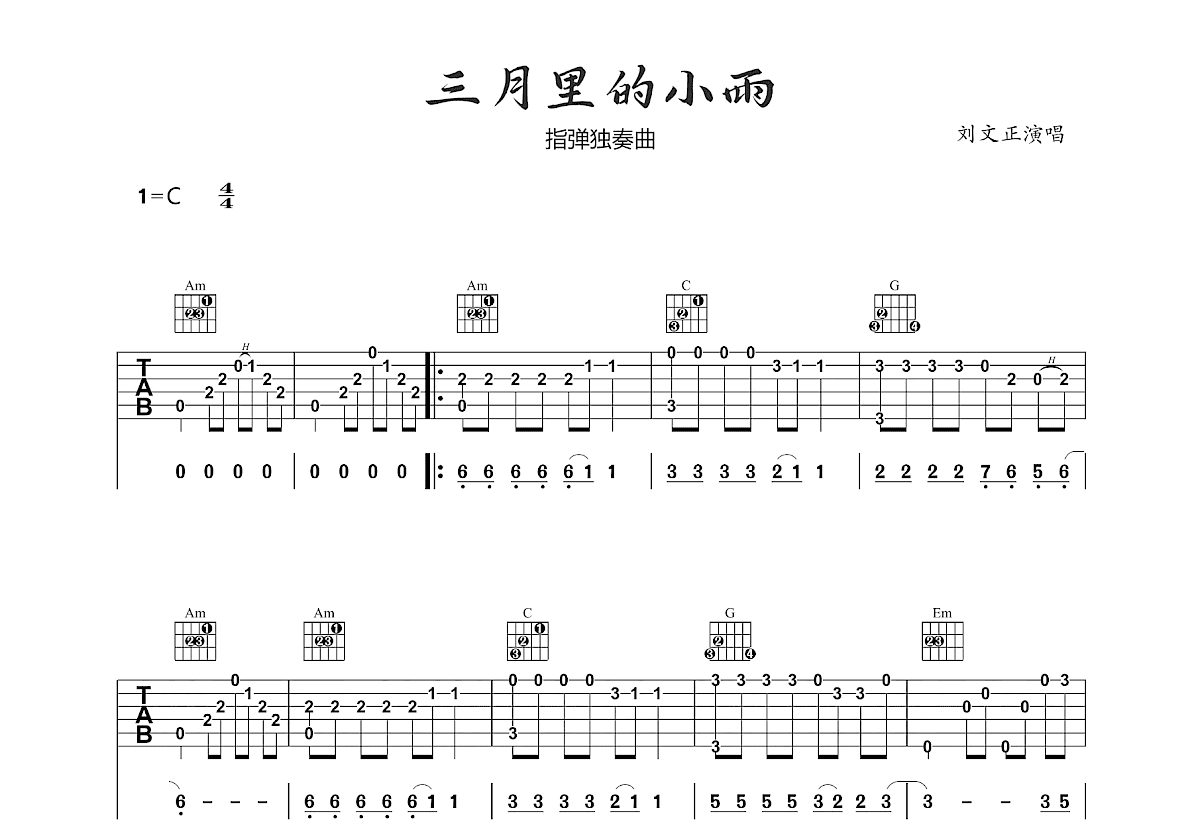 三月里的小雨吉他谱预览图