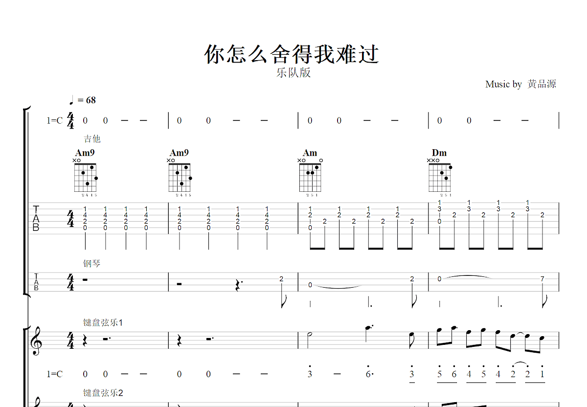 你怎么舍得我难过吉他谱预览图