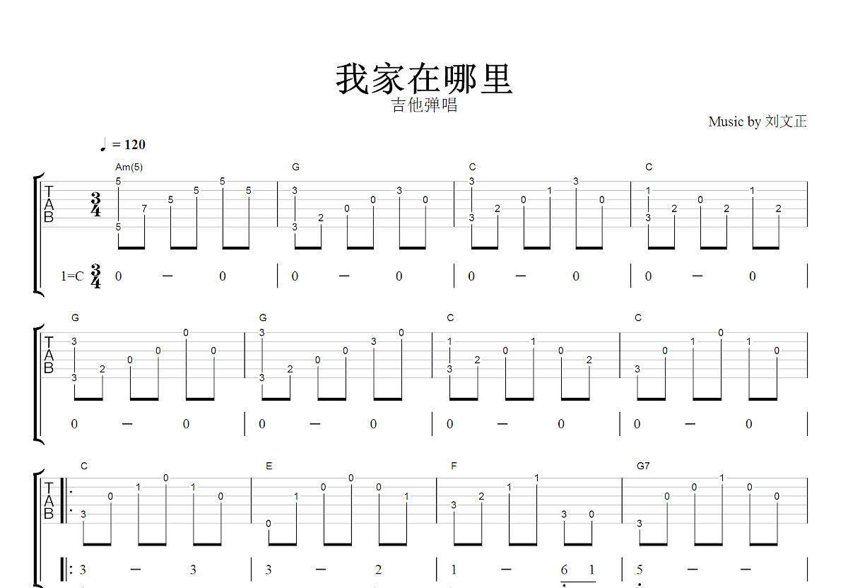 我家在那里吉他谱_刘文正_C调弹唱