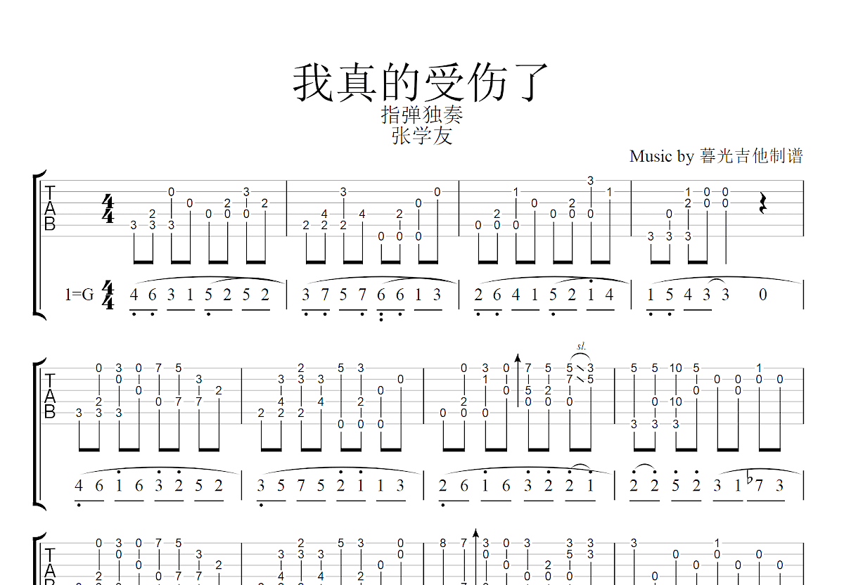 我真的受伤了吉他谱预览图