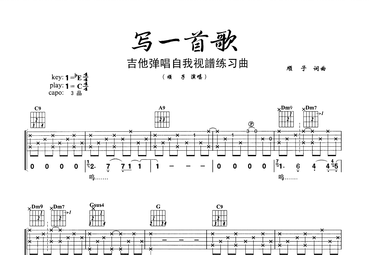写一首歌吉他谱预览图