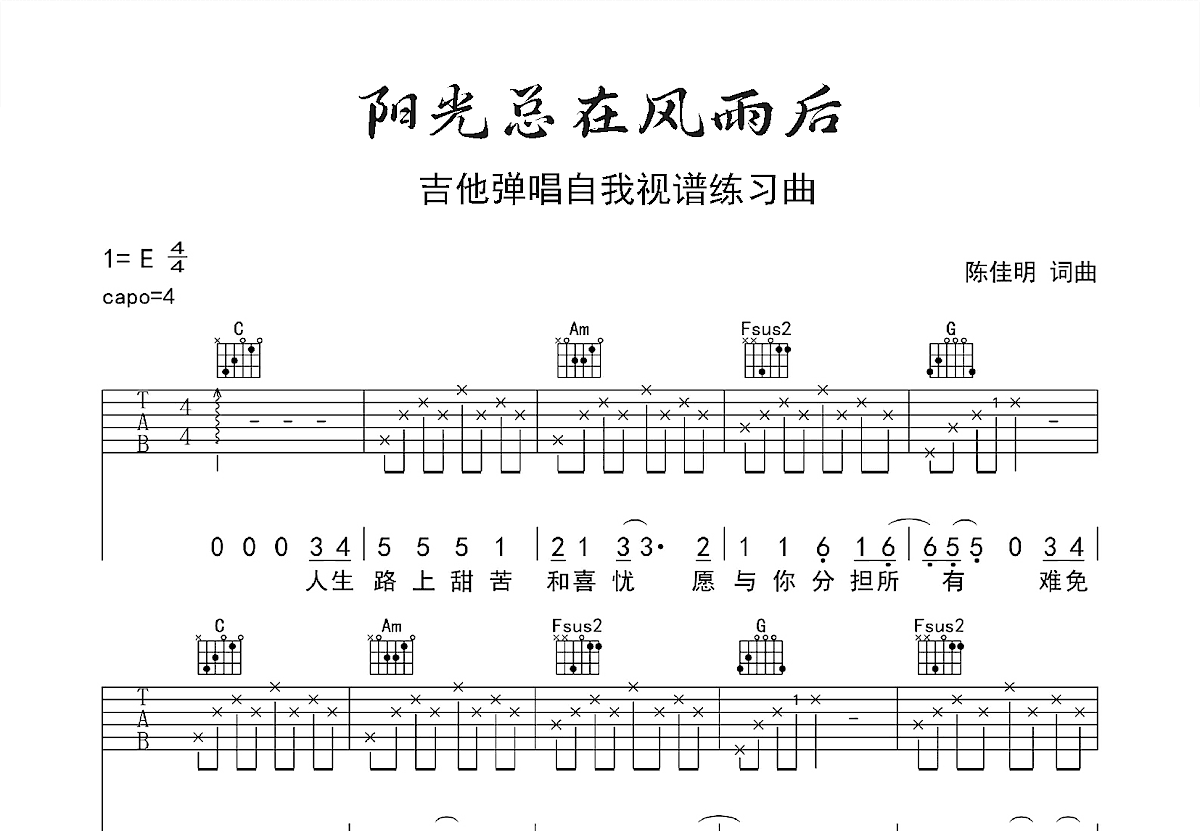 阳光总在风雨后吉他谱预览图