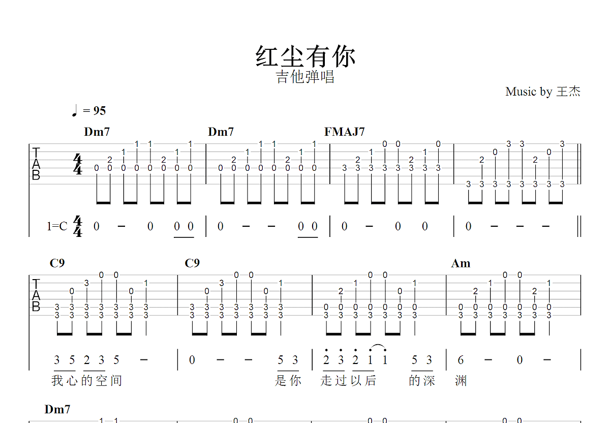 红尘有你吉他谱_王杰_C调弹唱