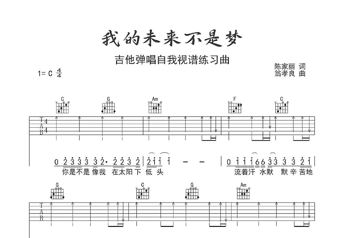 我的未来不是梦吉他谱预览图