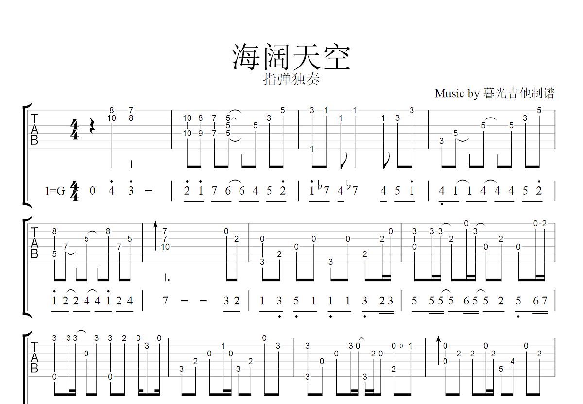 海阔天空吉他谱_黄家驹_G调指弹