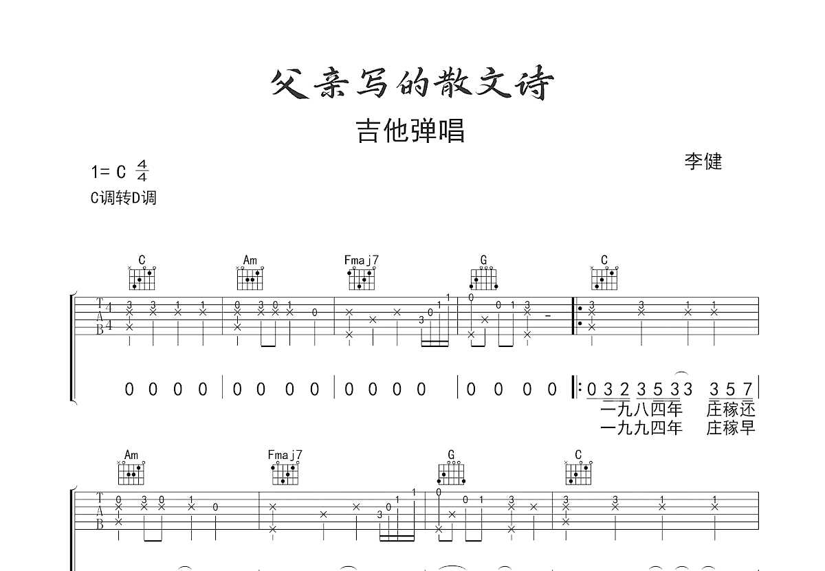父亲写的散文诗吉他谱预览图
