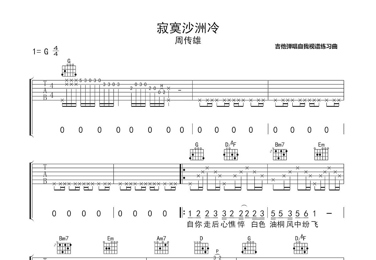 寂寞沙洲冷吉他谱_周传雄_G调弹唱