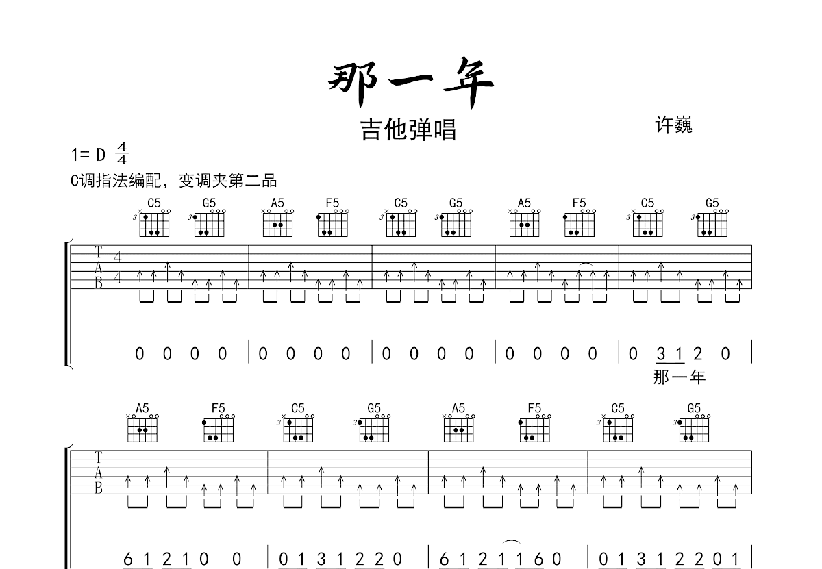 那一年吉他谱预览图