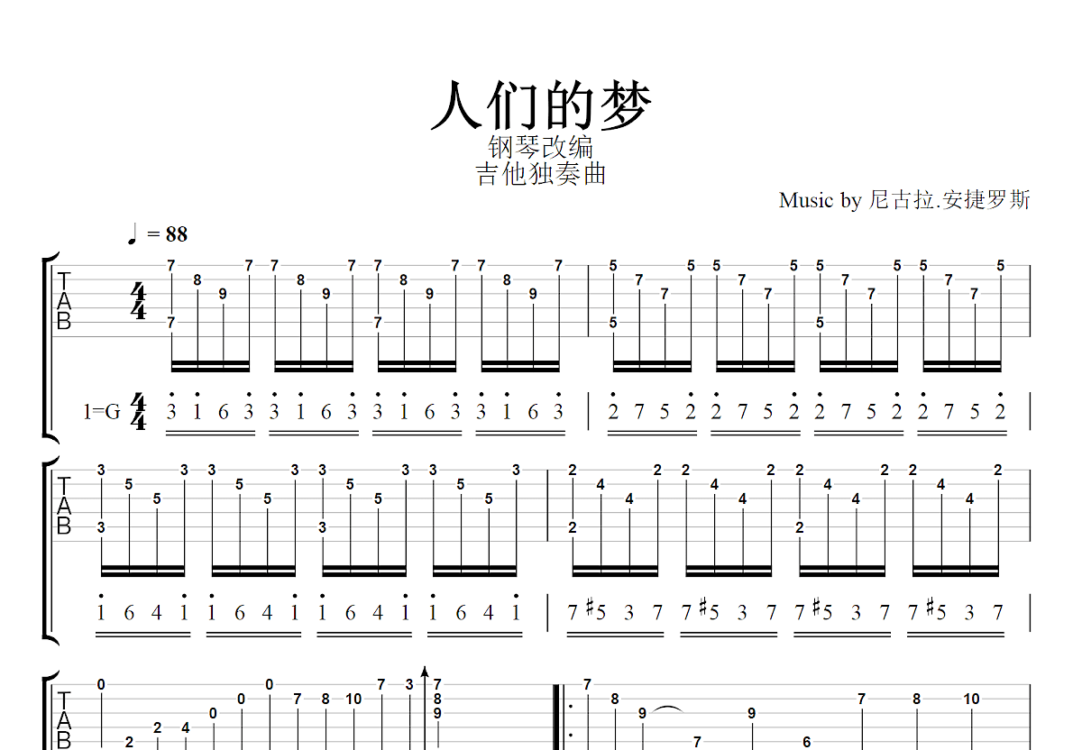 人们的梦吉他谱预览图