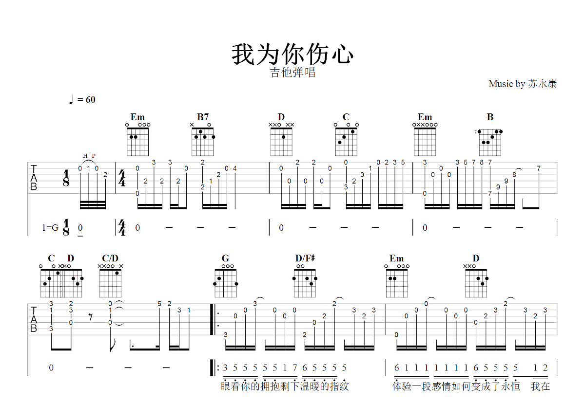 我为你伤心吉他谱预览图