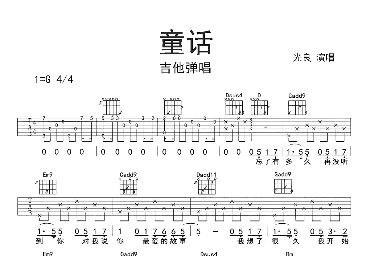 童话吉他谱预览图