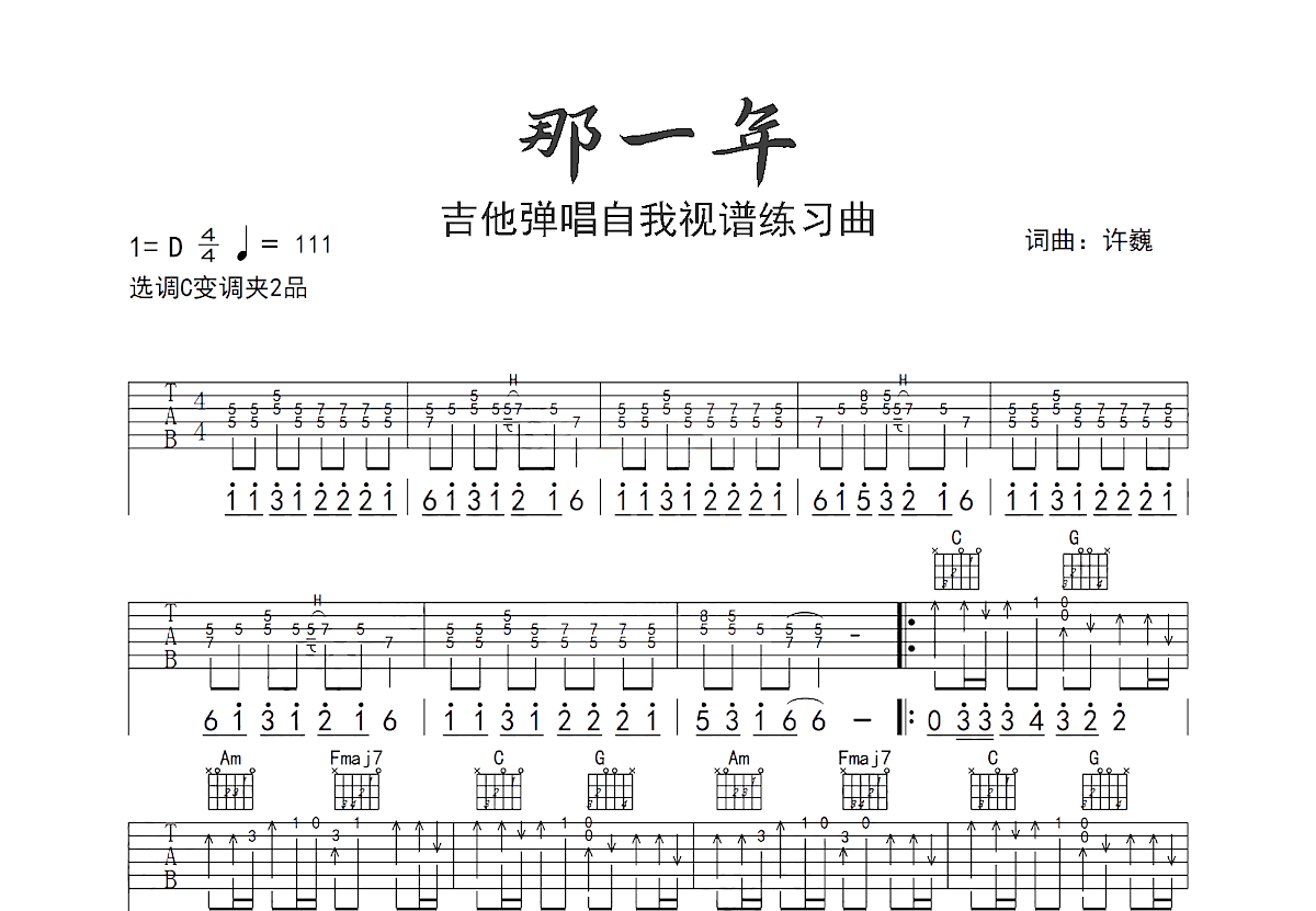 那一年吉他谱预览图