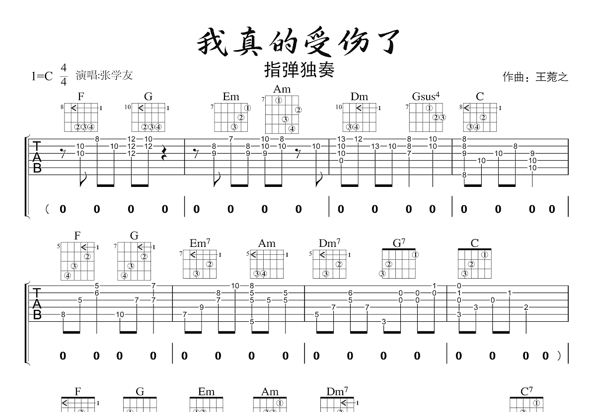 我真的受伤了吉他谱预览图