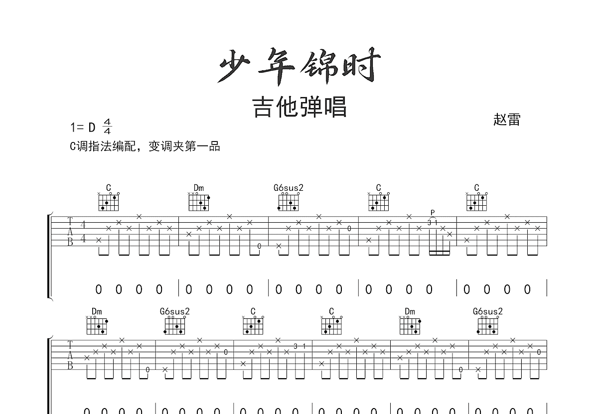 少年锦时吉他谱预览图