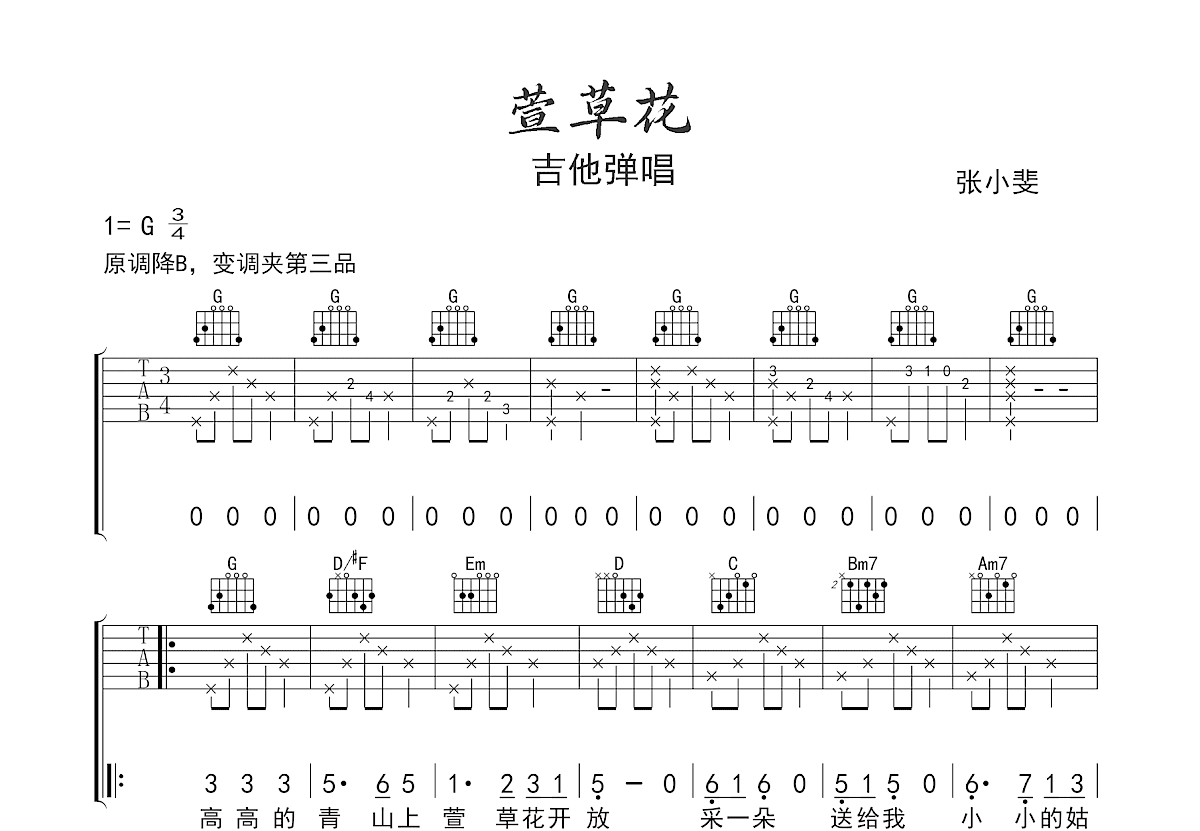 萱草花吉他谱预览图