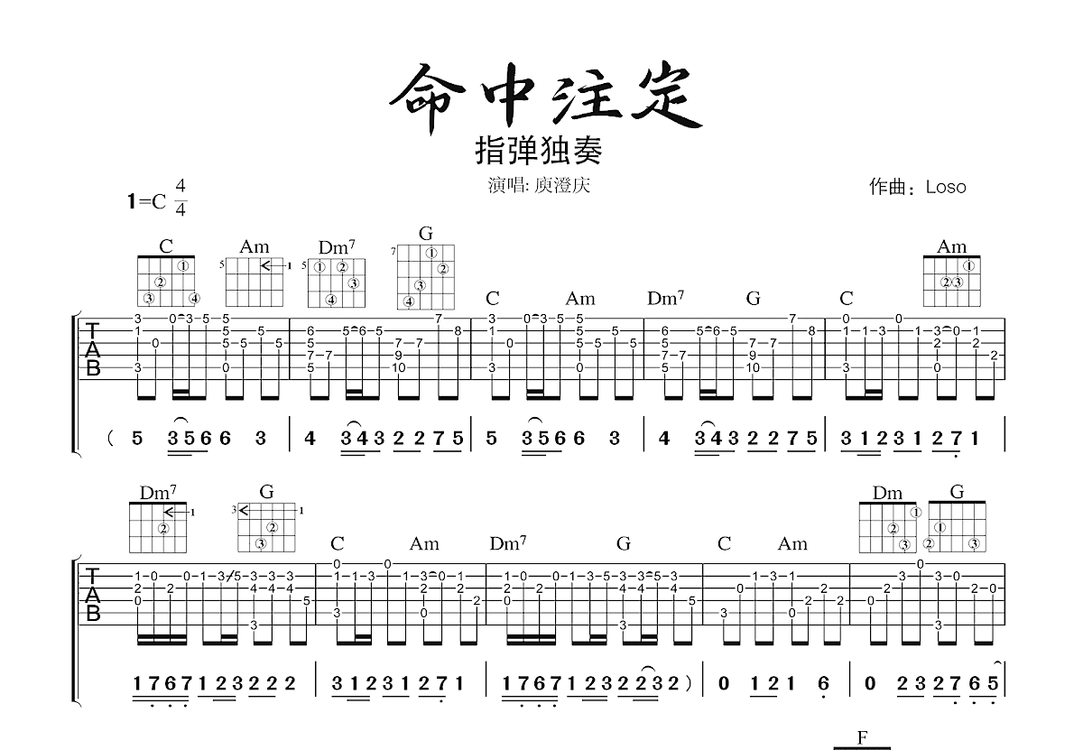 命中注定吉他谱预览图