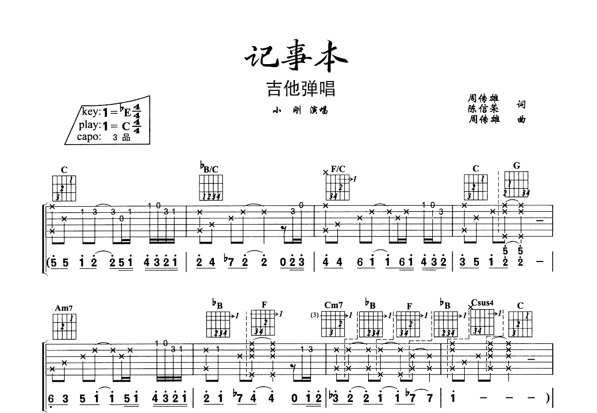 记事本吉他谱预览图