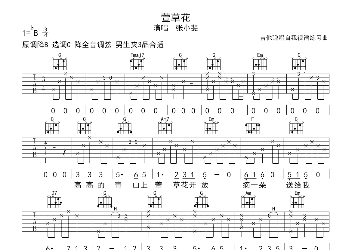萱草花吉他谱预览图