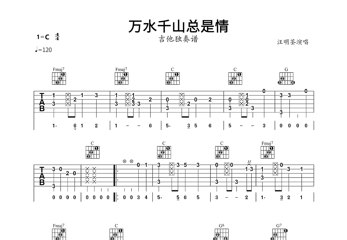 万水千山总是情吉他谱预览图