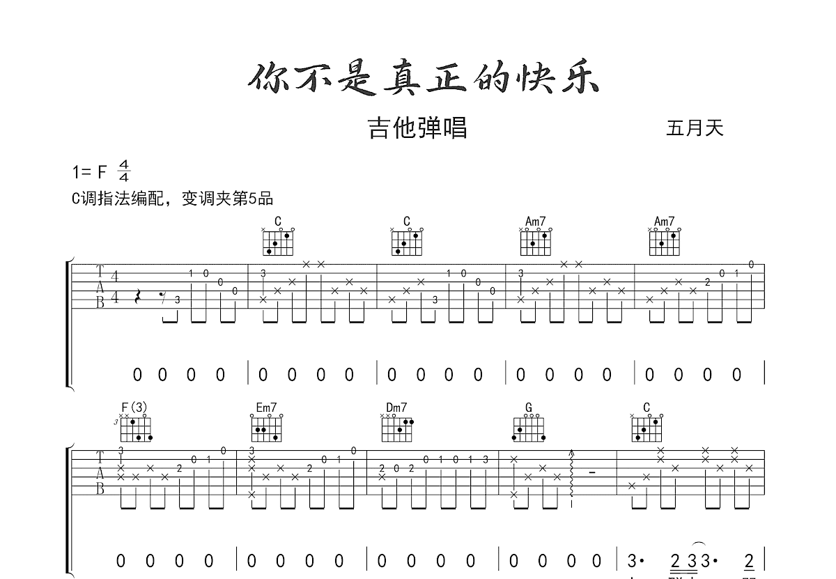 你不是真正的快乐吉他谱预览图