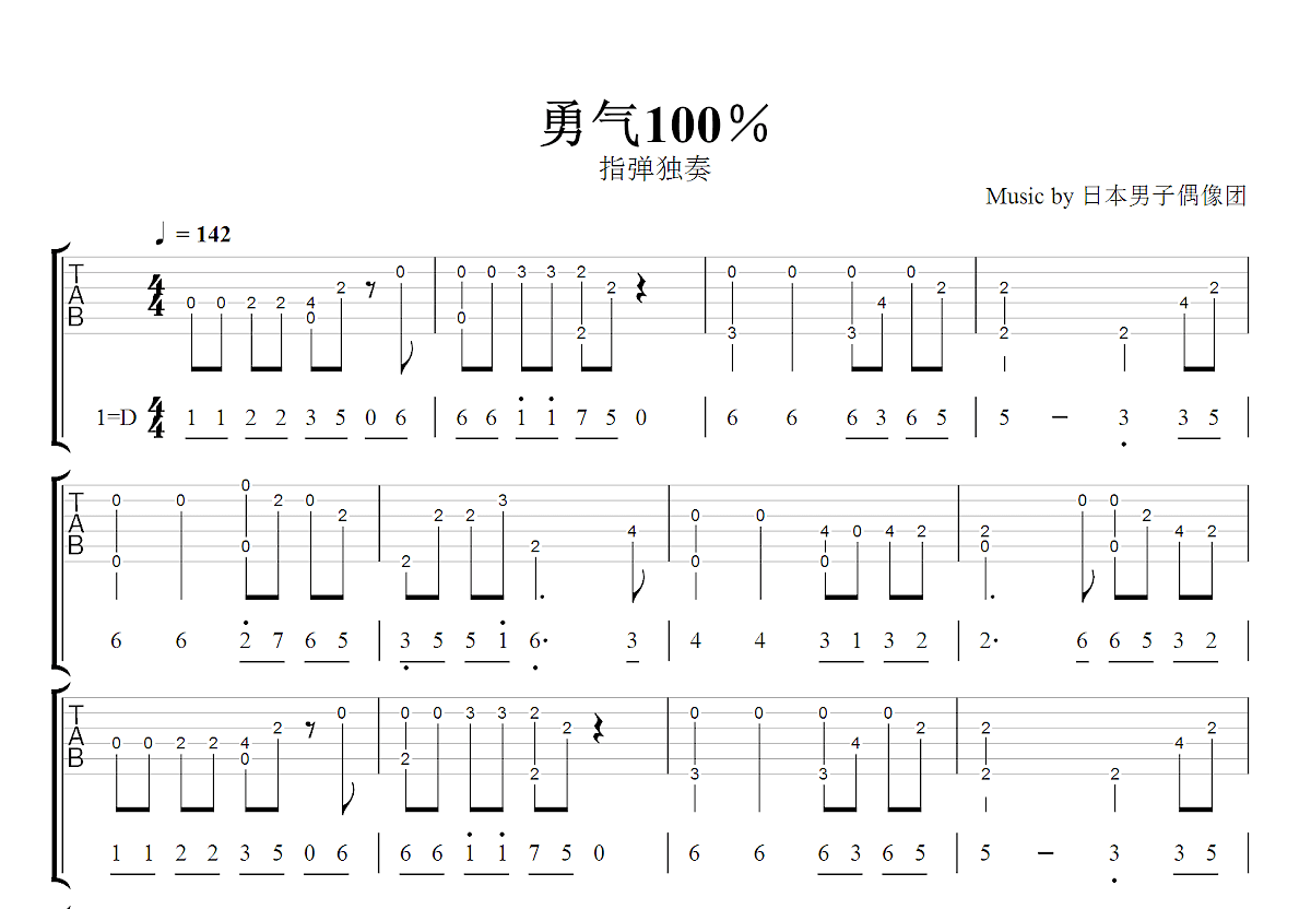 勇气100％吉他谱_日本男子偶像团_D调指弹