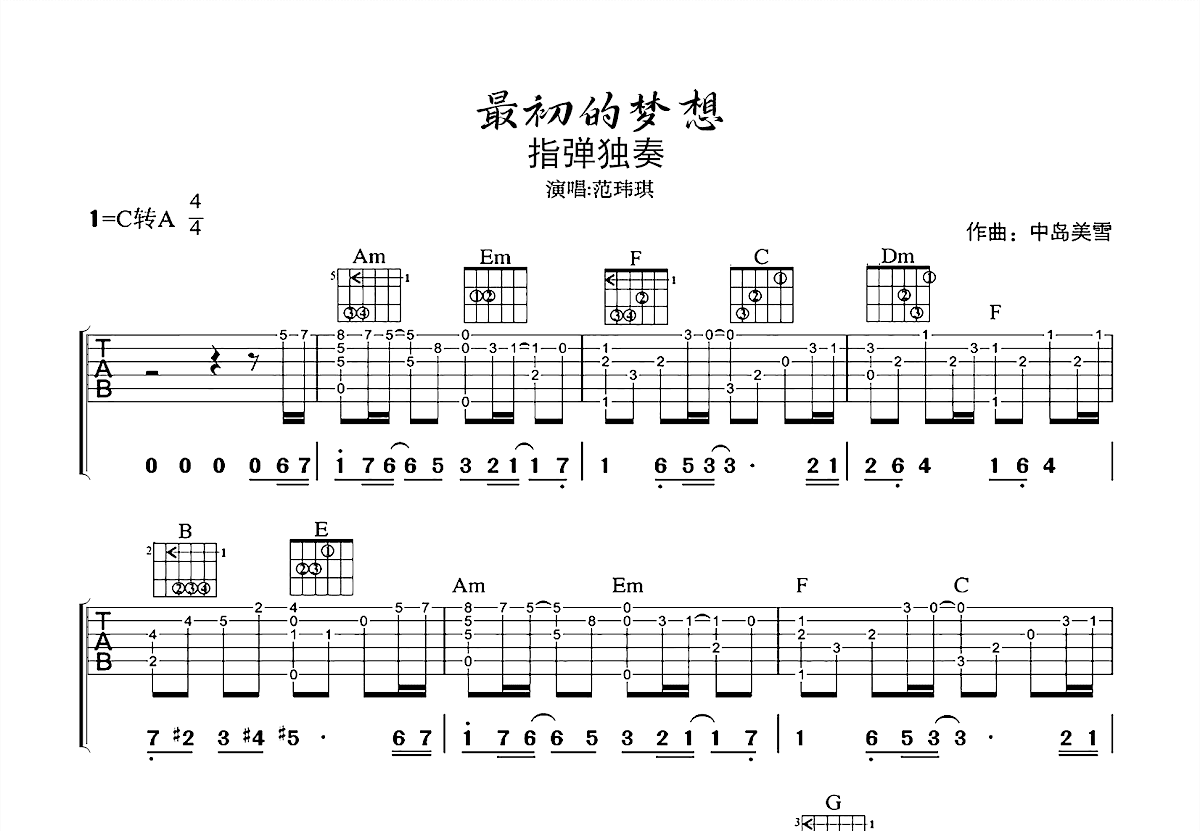 最初的梦想吉他谱预览图