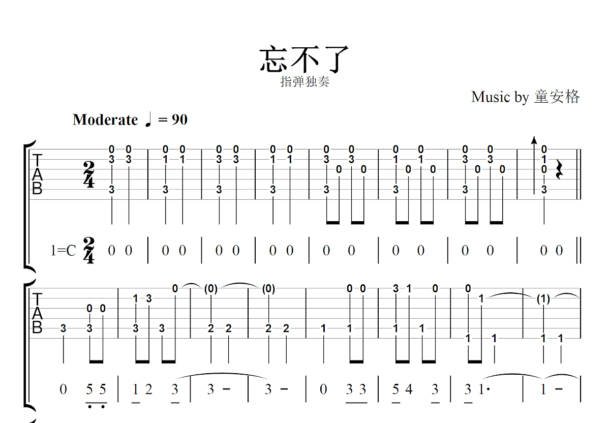 忘不了吉他谱预览图