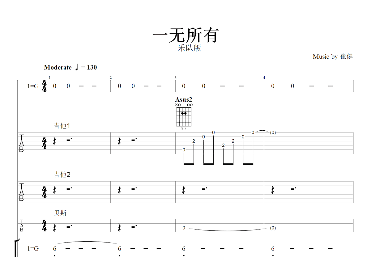 一无所有吉他谱_崔健_G调总谱