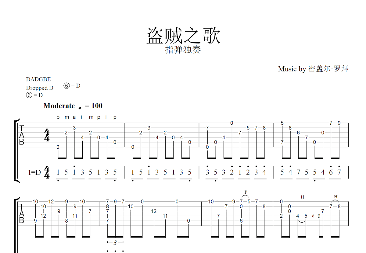 盗贼之歌吉他谱预览图