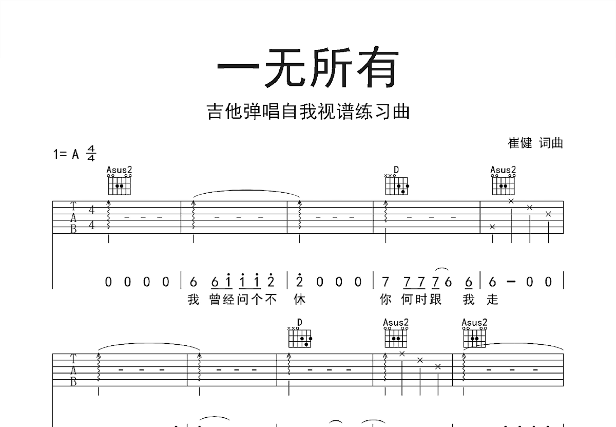 一无所有吉他谱预览图
