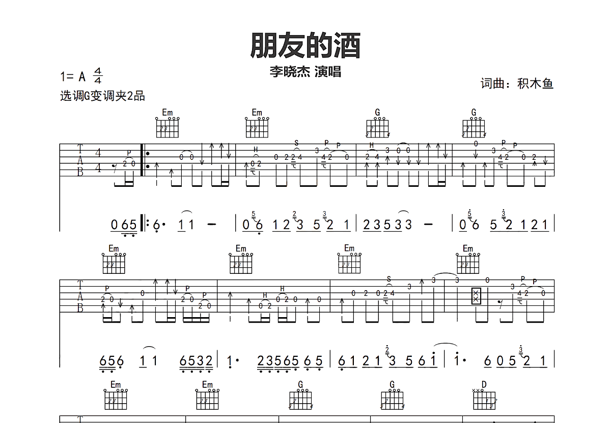 朋友的酒吉他谱预览图