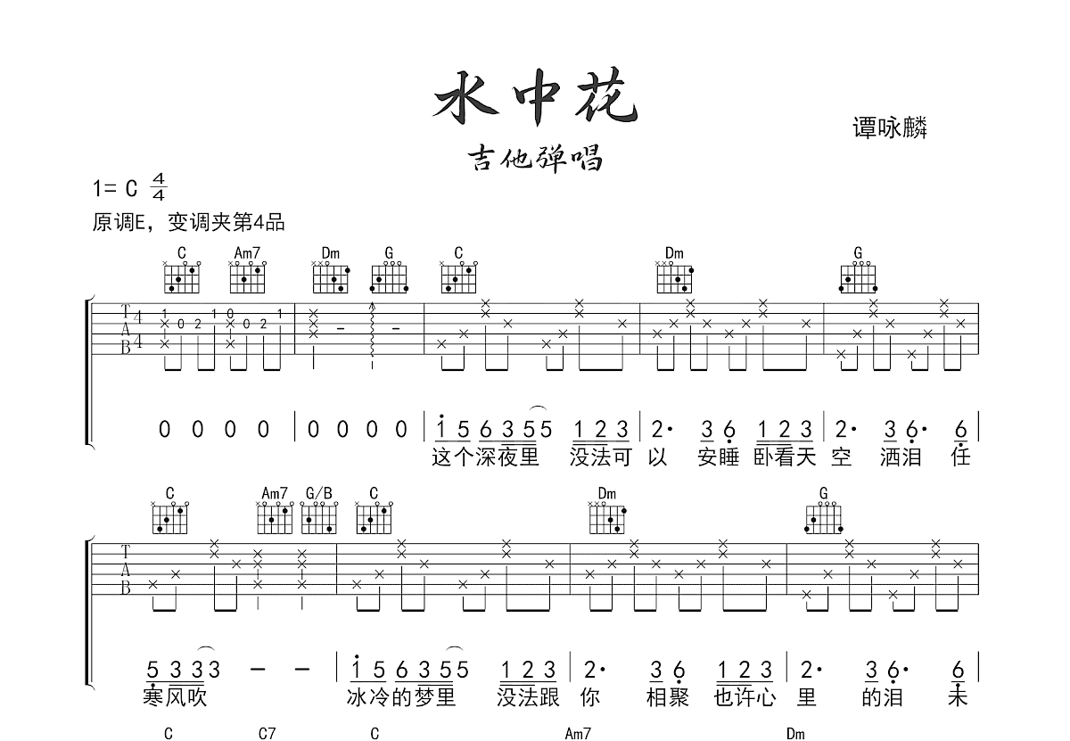 水中花吉他谱预览图