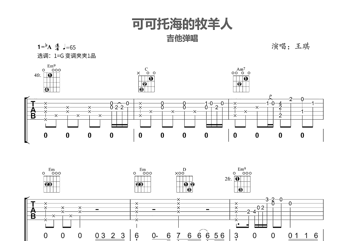 可可托海的牧羊人吉他谱_王琪_G调弹唱