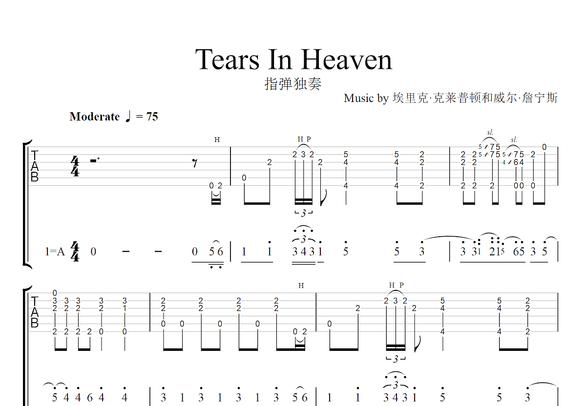 Tears In Heaven吉他谱预览图