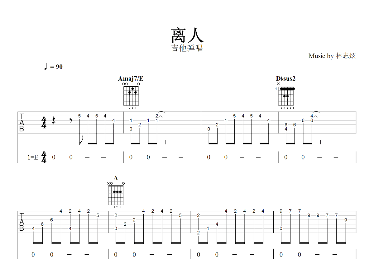 离人吉他谱_林志炫_E调弹唱