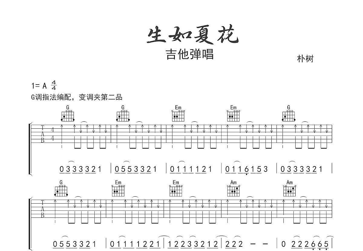 生如夏花吉他谱预览图