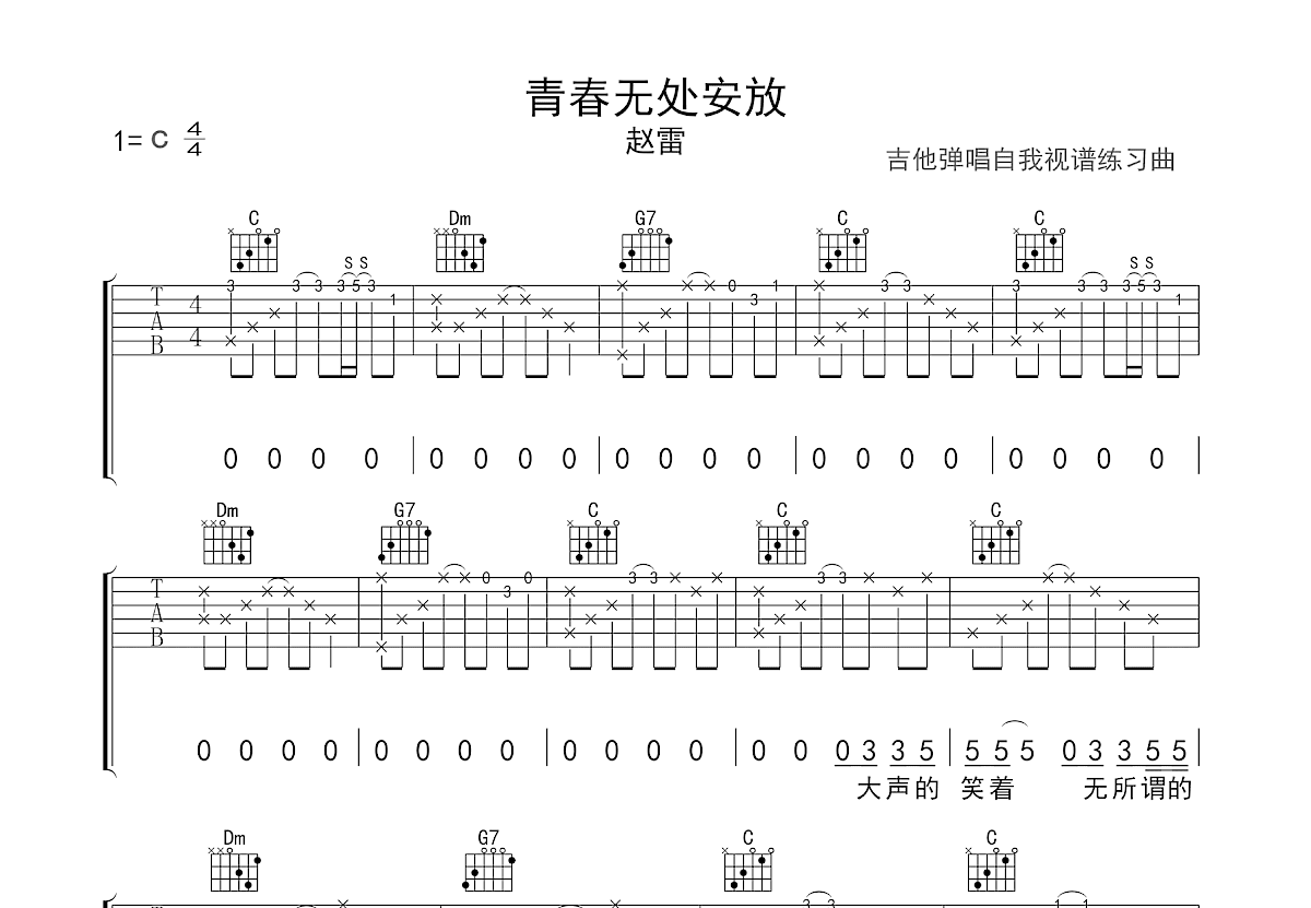 青春无处安放吉他谱预览图