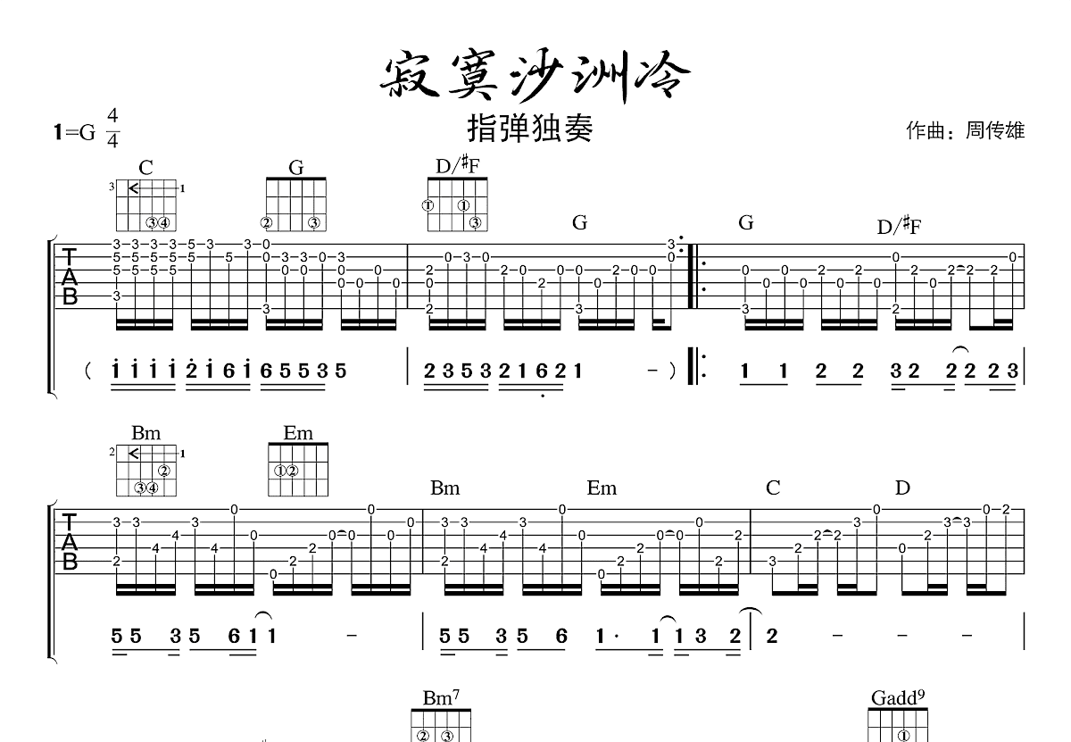 寂寞沙洲冷吉他谱预览图