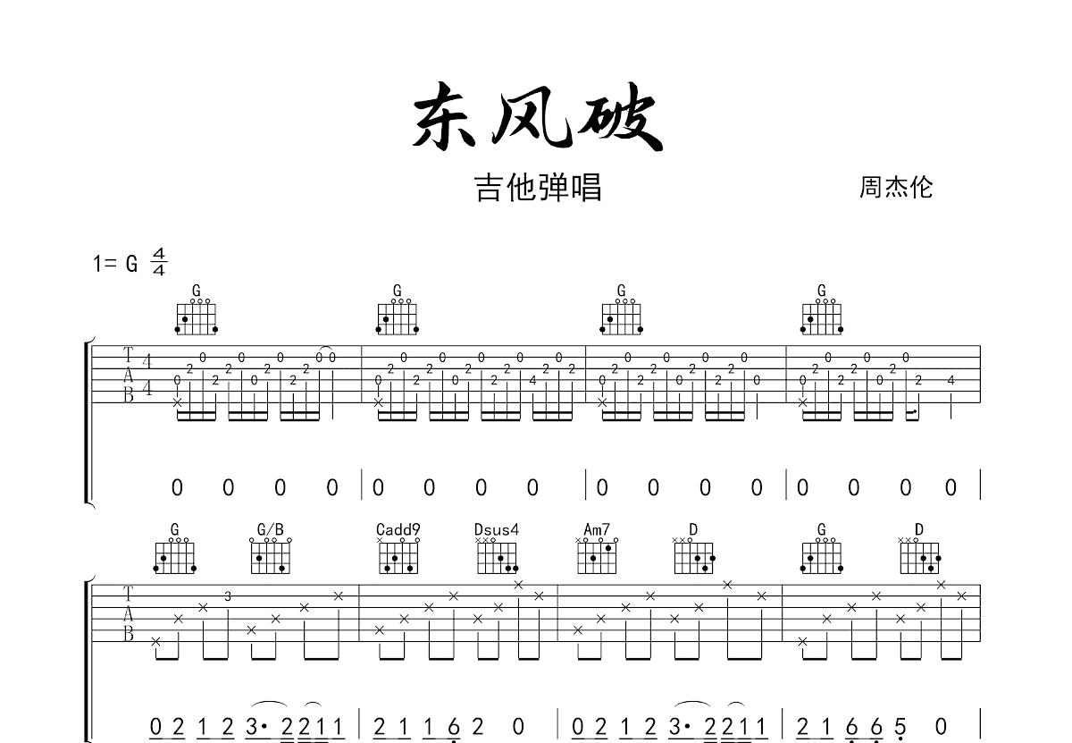 东风破吉他谱预览图