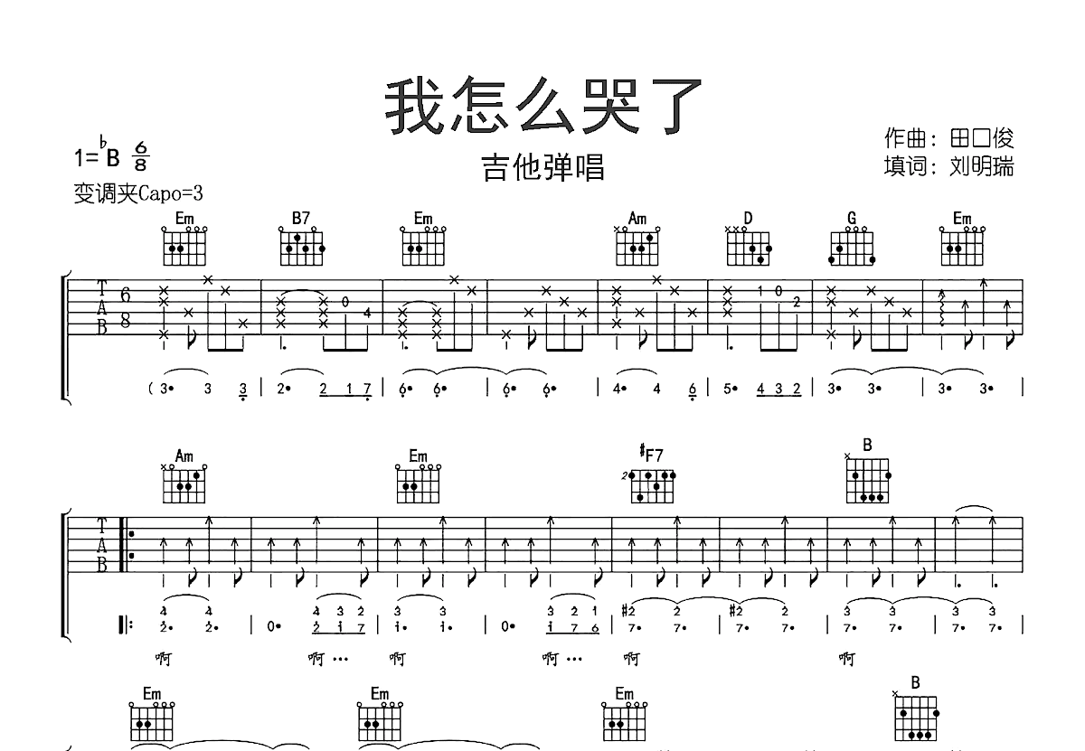 我怎么哭了吉他谱预览图