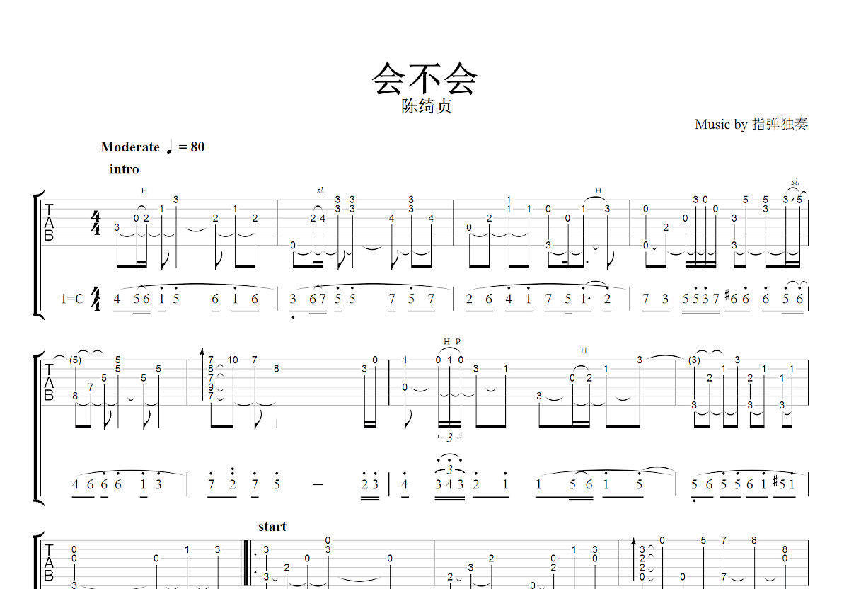 会不会吉他谱_陈绮贞_C调指弹