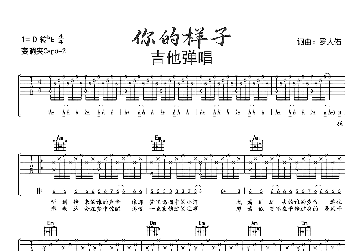 你的样子吉他谱预览图