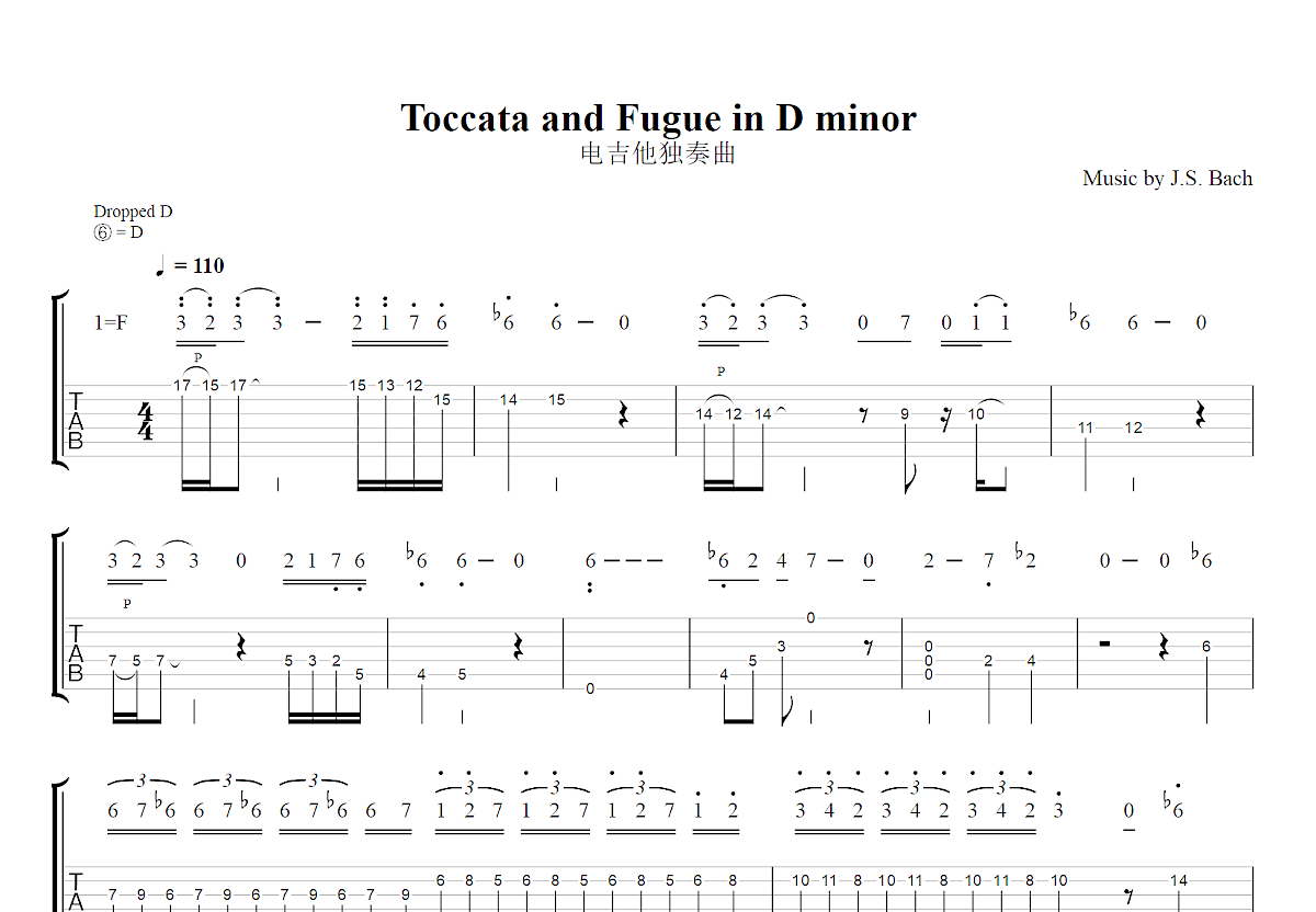 Toccata and Fugue in D minor吉他谱预览图