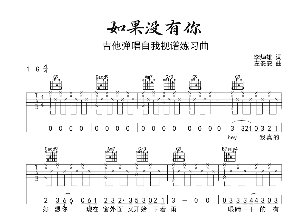 如果没有你吉他谱预览图