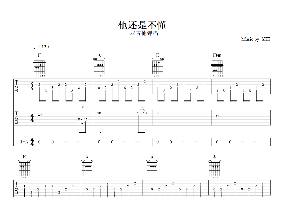 他还是不懂吉他谱预览图